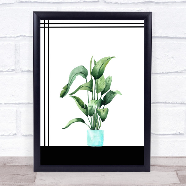 Watercolor Plant & Stripes Blue Pot Wall Art Print