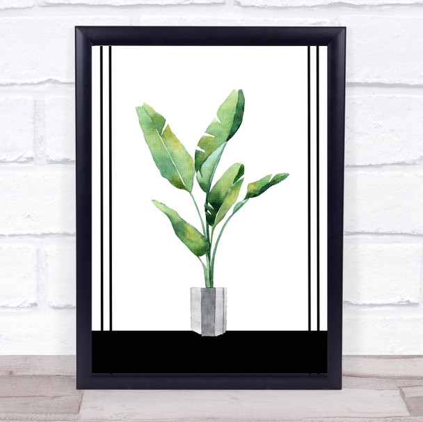 Watercolor Plant & Stripes Silver Wall Art Print