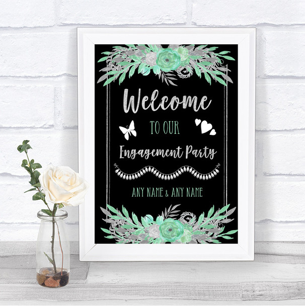 Black Mint Green & Silver Welcome To Our Engagement Party Wedding Sign