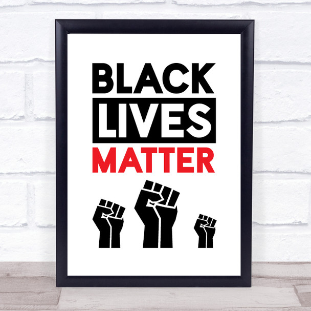 Black Lives Matter Bold Fist Black & Red Wall Art Print
