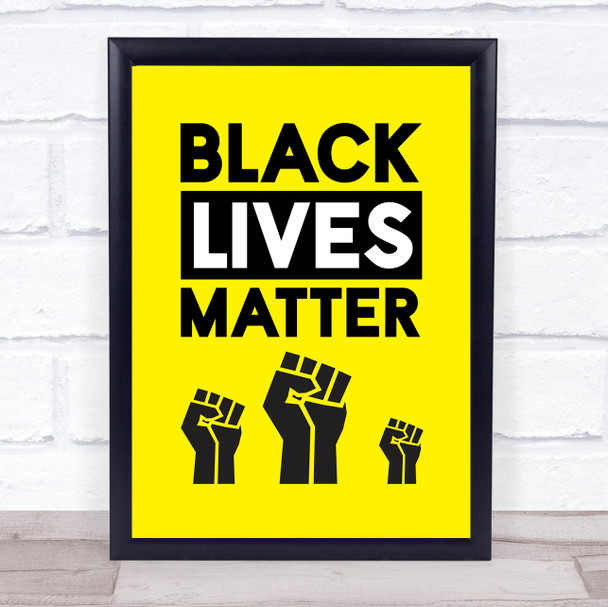 Black Lives Matter Bold Fist Yellow Wall Art Print