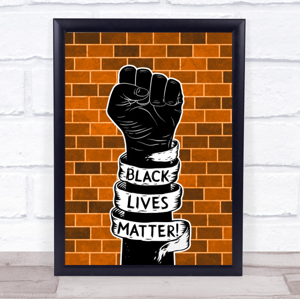 Black Lives Matter Fist Against Orange Wall Wall Art Print