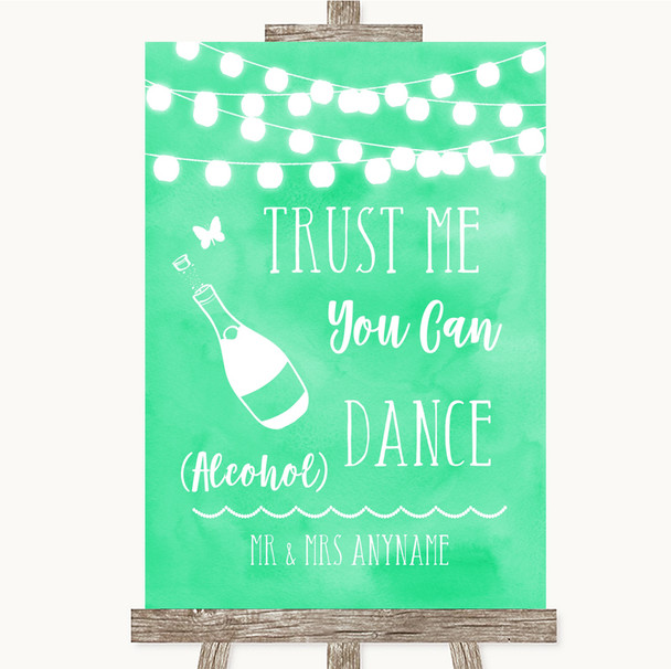 Mint Green Watercolour Lights Alcohol Says You Can Dance Wedding Sign
