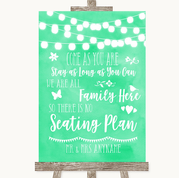 Mint Green Watercolour Lights All Family No Seating Plan Wedding Sign