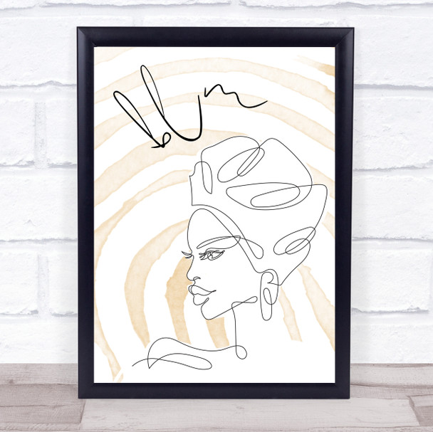 Black Lives Matter Line Drawing African Female Brown Watercolor Swirls Wall Art Print