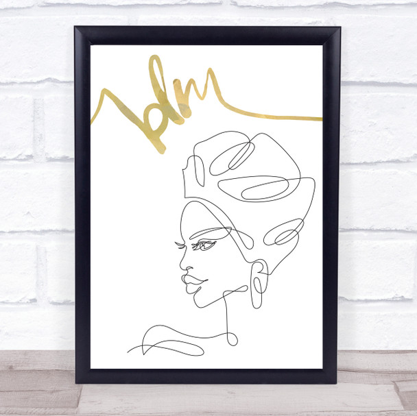 Black Lives Matter Line Drawing African Female Gold Wall Art Print