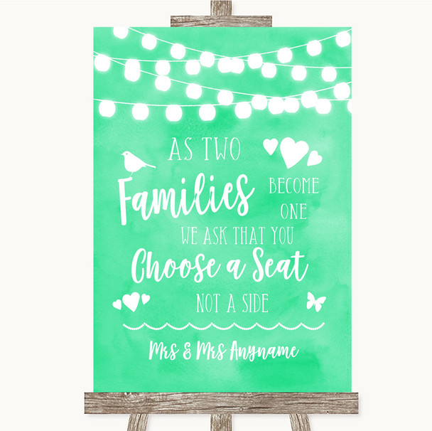 Mint Green Watercolour Lights As Families Become One Seating Plan Wedding Sign