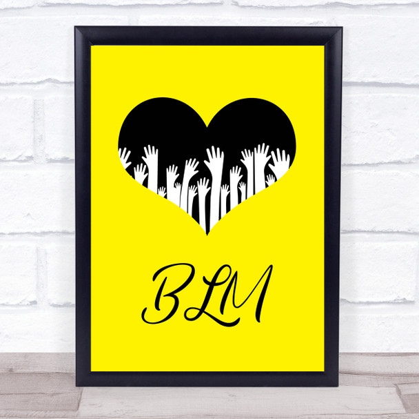 Black Lives Matter Raised Hands In Heart On Yellow Wall Art Print