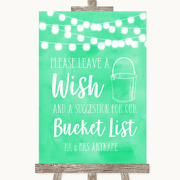 Mint Green Watercolour Lights Bucket List Personalized Wedding Sign