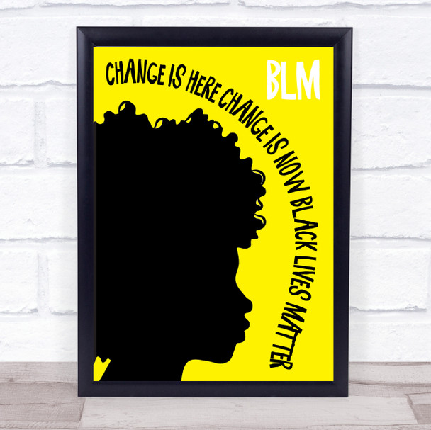 Black Lives Matter Silhouette Girl Yellow Wall Art Print