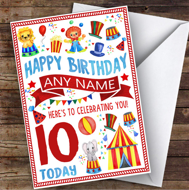 Kids Circus Carnival Clown Any Age & Name Personalized Children's Birthday Card