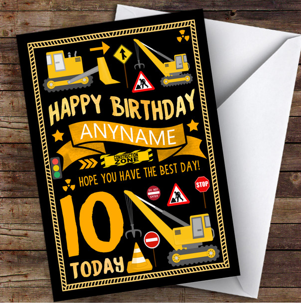 Black Digger Construction Any Age & Name Personalized Children's Birthday Card