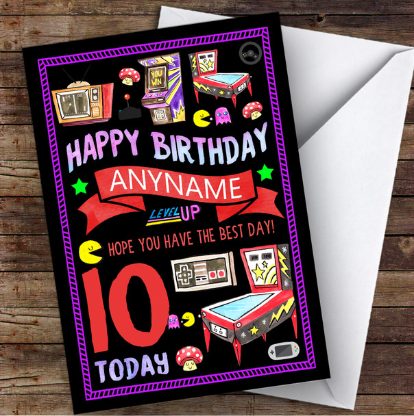 Black Retro Arcade Game Any Age & Name Personalized Children's Birthday Card