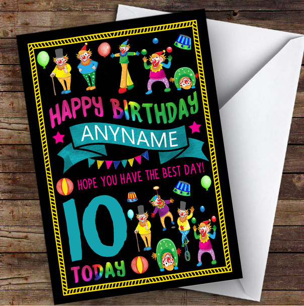 Girl Black Crazy Clown Any Age & Name Personalized Children's Birthday Card