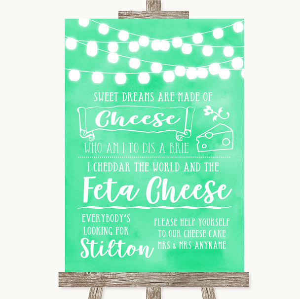 Mint Green Watercolour Lights Cheesecake Cheese Song Personalized Wedding Sign