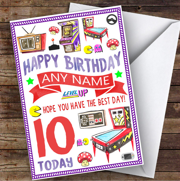 Retro Arcade Game Any Age & Name Personalized Children's Birthday Card