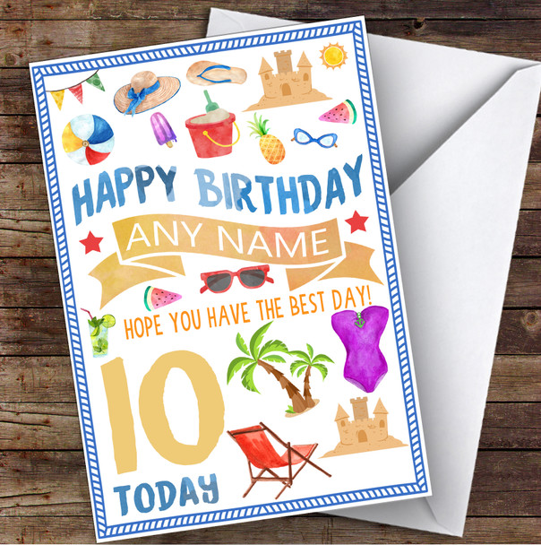 Sunny Beach Pool Any Age & Name Personalized Children's Birthday Card