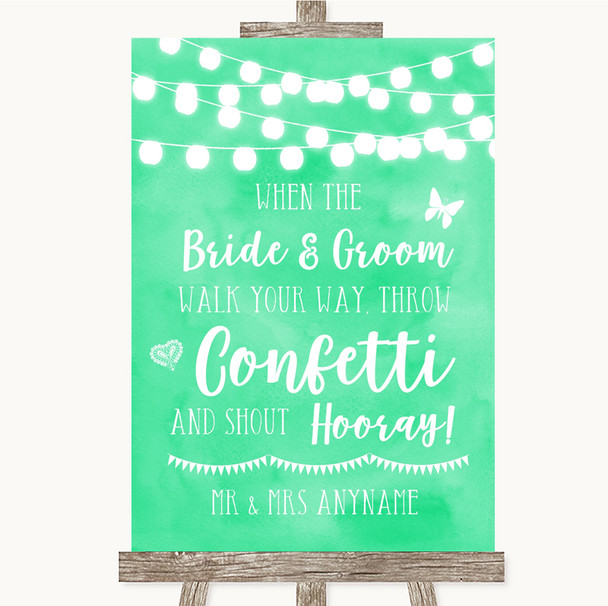 Mint Green Watercolour Lights Confetti Personalized Wedding Sign