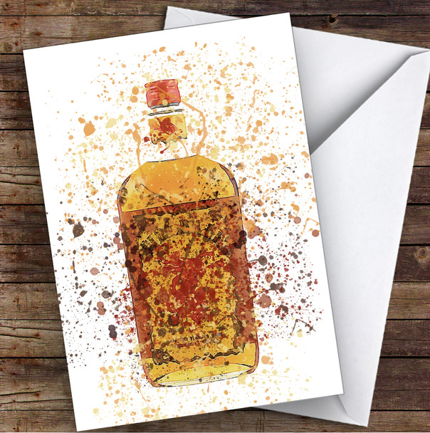 WaterColor Splatter Fiery Cinnamon Whiskey Bottle Personalized Birthday Card