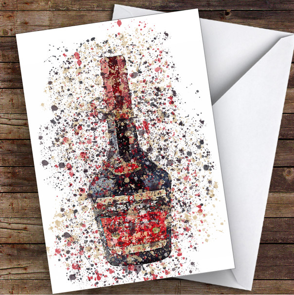WaterColor Splatter Cherry Brandy Liqueur Bottle Personalized Birthday Card