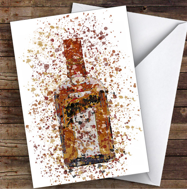WaterColor Splatter Orange Cognac Liqueur Bottle Personalized Birthday Card