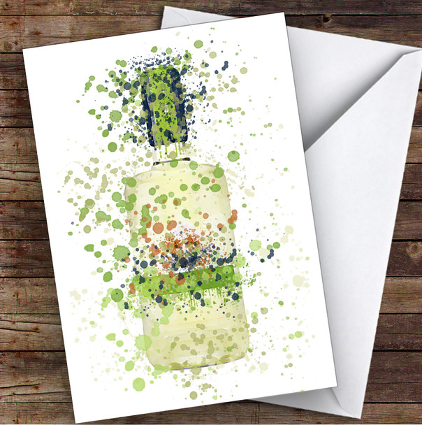 WaterColor Splatter Green Elderflower Gin Bottle Personalized Birthday Card