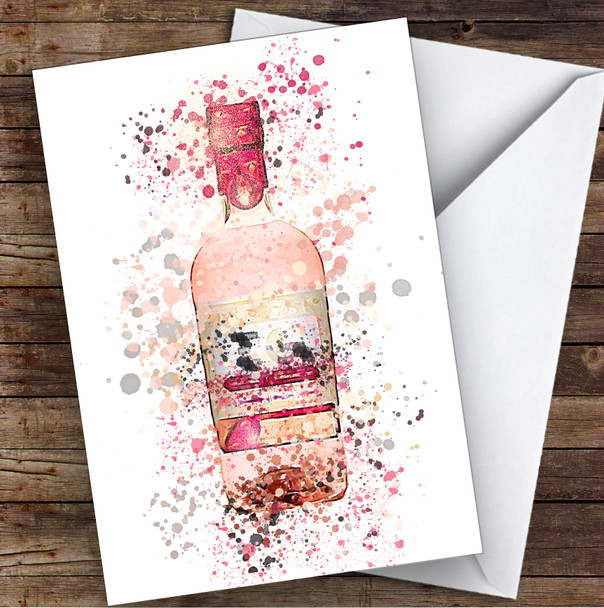 WaterColor Splatter Scottish Rhubarb Gin Bottle Personalized Birthday Card