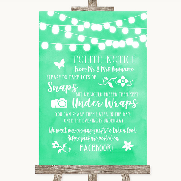 Mint Green Watercolour Lights Don't Post Photos Facebook Wedding Sign