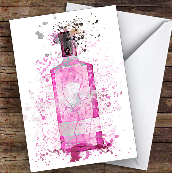 WaterColor Splatter Pink Grapefruit Gin Bottle Personalized Birthday Card