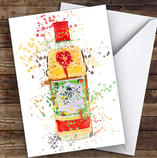 WaterColor Splatter Orange Sevilla Gin Bottle Personalized Birthday Card