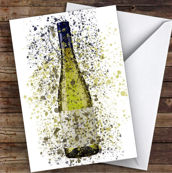 WaterColor Splatter White Wine Bottle Green Decorative Birthday Card