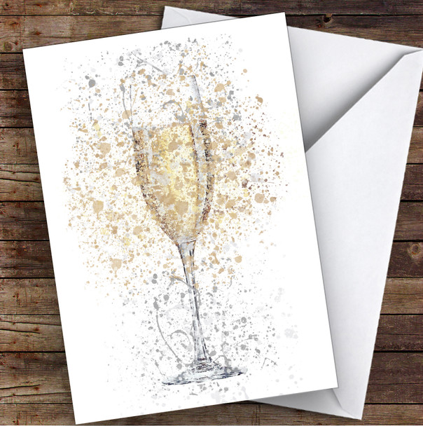 WaterColor Splatter Champagne Flute Glass Personalized Birthday Card