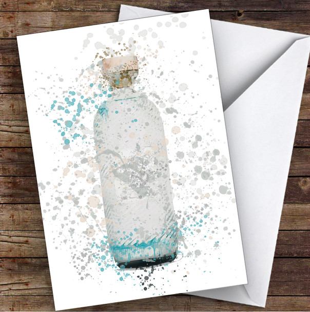 WaterColor Splatter Blue Isle Gin Bottle Personalized Birthday Card