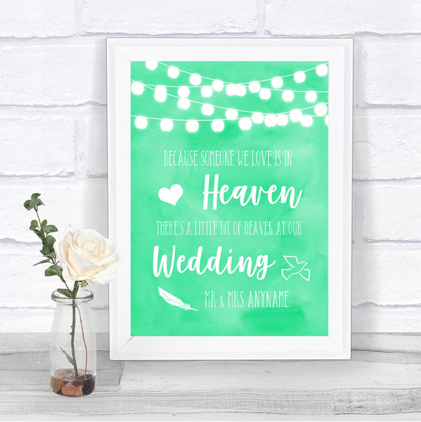 Mint Green Watercolour Lights Heaven Loved Ones Personalized Wedding Sign