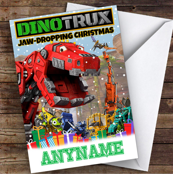 Dino Trucks Jaw Dropping Christmas Personalized Children's Christmas Card