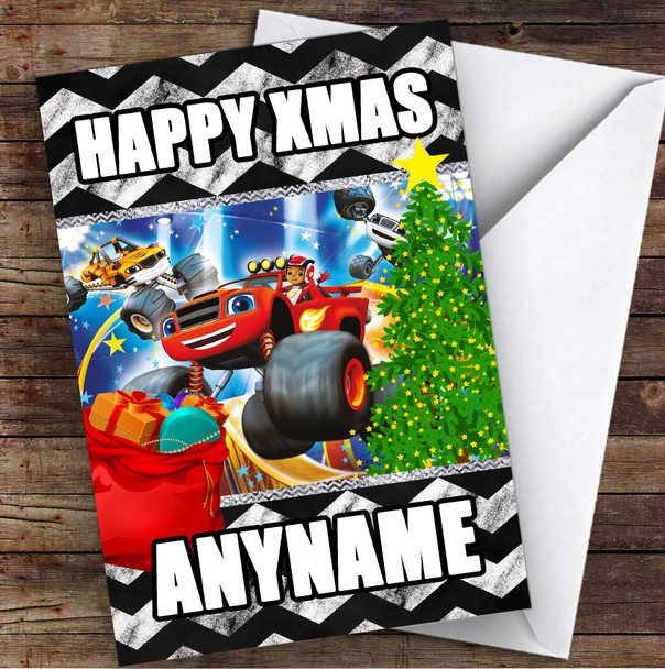 Blaze Happy Xmas Tyre Print Style Personalized Children's Christmas Card