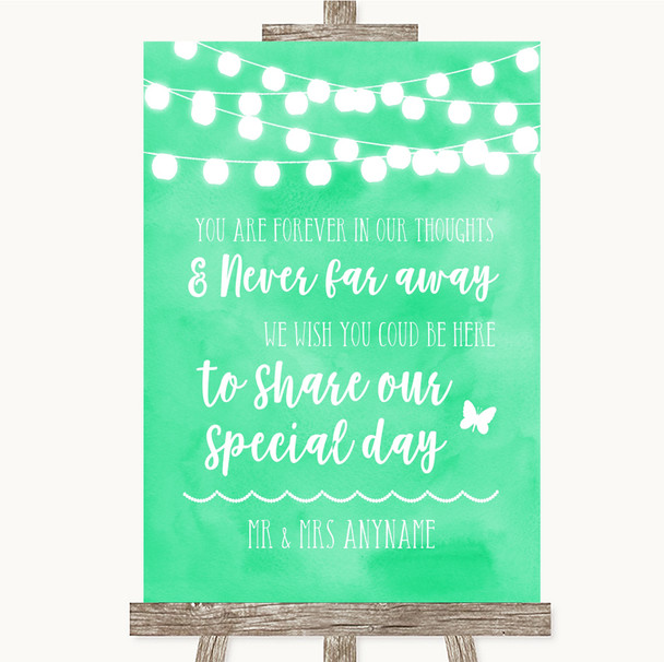 Mint Green Watercolour Lights In Our Thoughts Personalized Wedding Sign