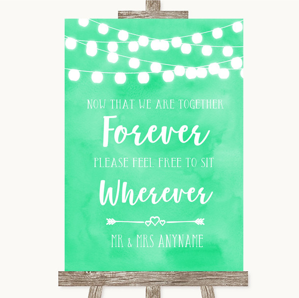 Mint Green Watercolour Lights Informal No Seating Plan Personalized Wedding Sign