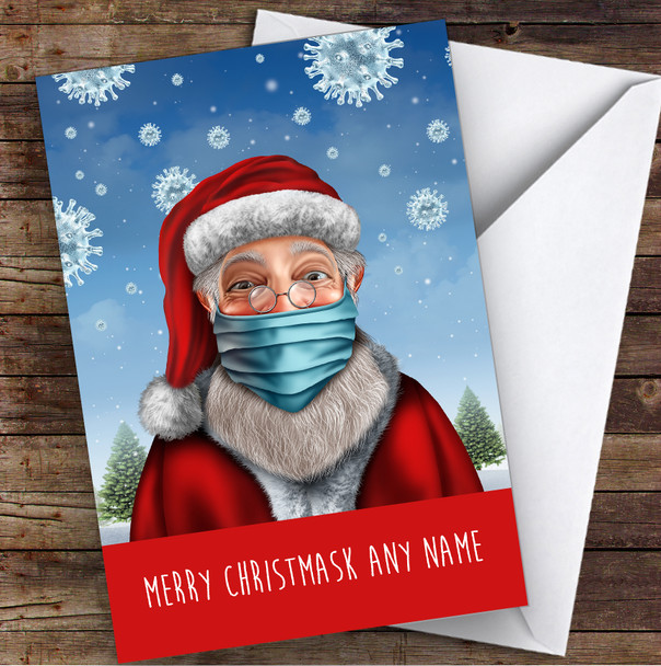 Funny Corona Santa Christmask Lockdown Personalized Christmas Card