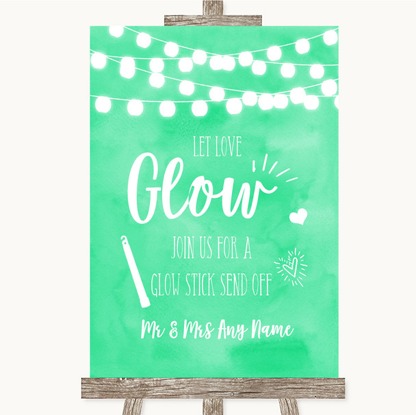 Mint Green Watercolour Lights Let Love Glow Glowstick Personalized Wedding Sign