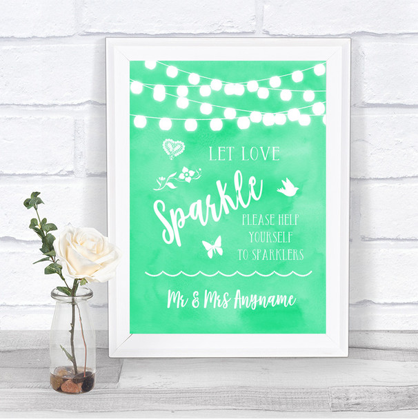 Mint Green Watercolour Lights Let Love Sparkle Sparkler Send Off Wedding Sign