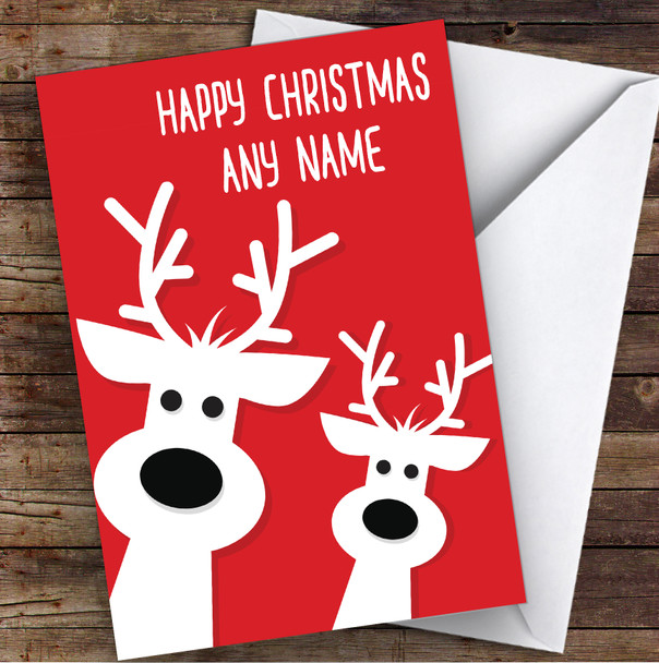 Red & White Peeking Reindeers Personalized Christmas Card