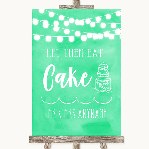 Mint Green Watercolour Lights Let Them Eat Cake Personalized Wedding Sign