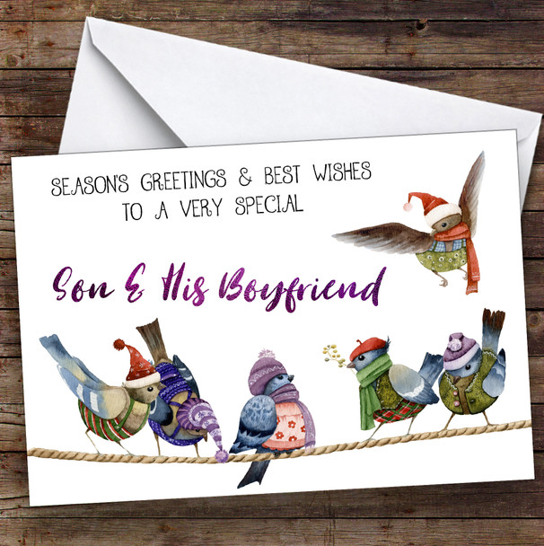 Cute Birds Very Special Son & Son & His Boyfriend Personalized Christmas Card