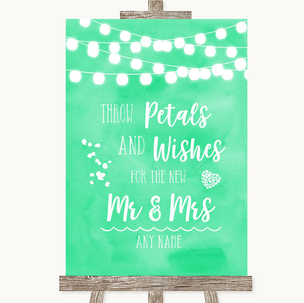 Mint Green Watercolour Lights Petals Wishes Confetti Personalized Wedding Sign