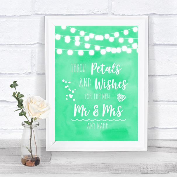 Mint Green Watercolour Lights Petals Wishes Confetti Personalized Wedding Sign