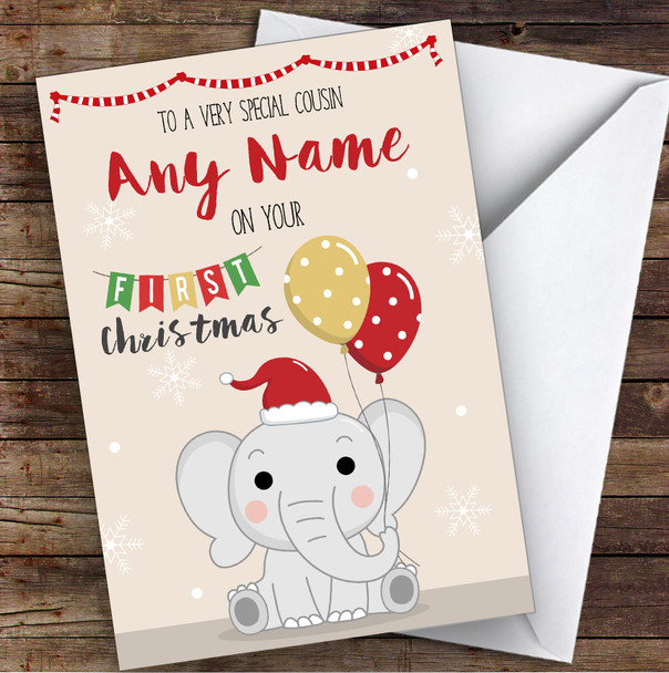 Cute Elephant Baby Frist Christmas Cousin Personalized Christmas Card
