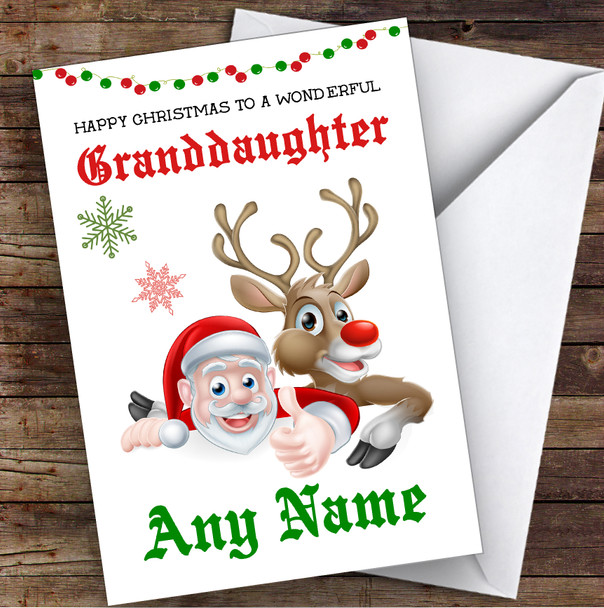 Santa & Reindeer Wonderful Granddaughter Personalized Christmas Card