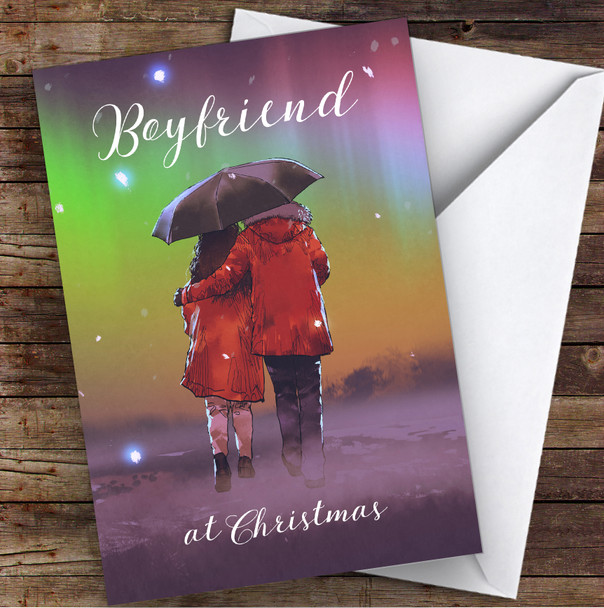 Boyfriend Beautiful Couple Snow Scene Personalized Christmas Card