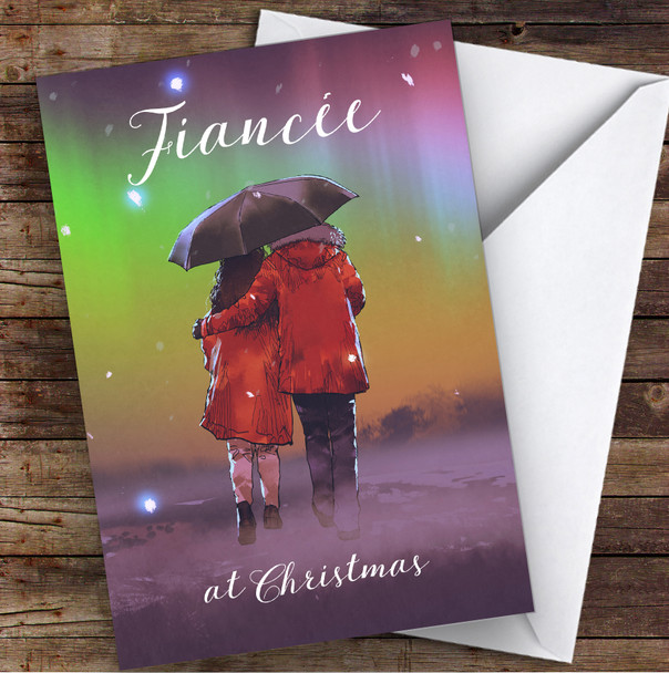 Fiancée Beautiful Couple Snow Scene Personalized Christmas Card